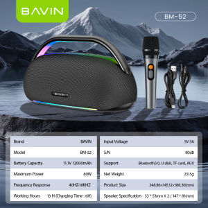 BAVIN BM50 300W / BM52 80W Portable Wireless Bluetooth Speaker +30000mAh /12000mAh Powerbank Function w/Mic Dynamic LED
