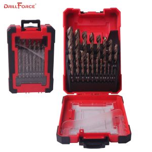 19PCS 1-10mm DRILLFORCE HSS M35 Cobalt Drill Bit for Hardened Metal &Stainless Steel Drilling Bits Set 1.0~10mm Power Tools Accessories