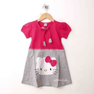Baju Pakaian Anak Cewek Perempuan Dress Kaos Katun Usia 3 4 5 6 7 8 Tahun Bordir Hello Kitty