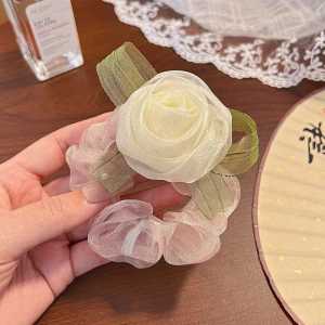 Gelang Rambut Renda Bunga Ros Rose Mesh Hair Tie Fairy Sweet Cute Fashion Scrunchie Hair Accessory