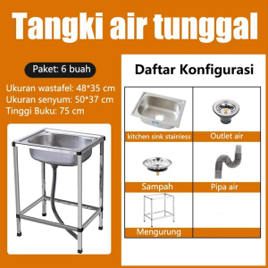 10 buah set Dengan keran Wastafel Portabel Wastafel Cuci Piring Murah Kitchen Sink Bak cuci Piring 304 stainless steel Wastafel Dapur Lengkap Wastafel set baja tahan karat berwarna perak Dengan keran Tahan lama dan tidak berkarat Noda stabil