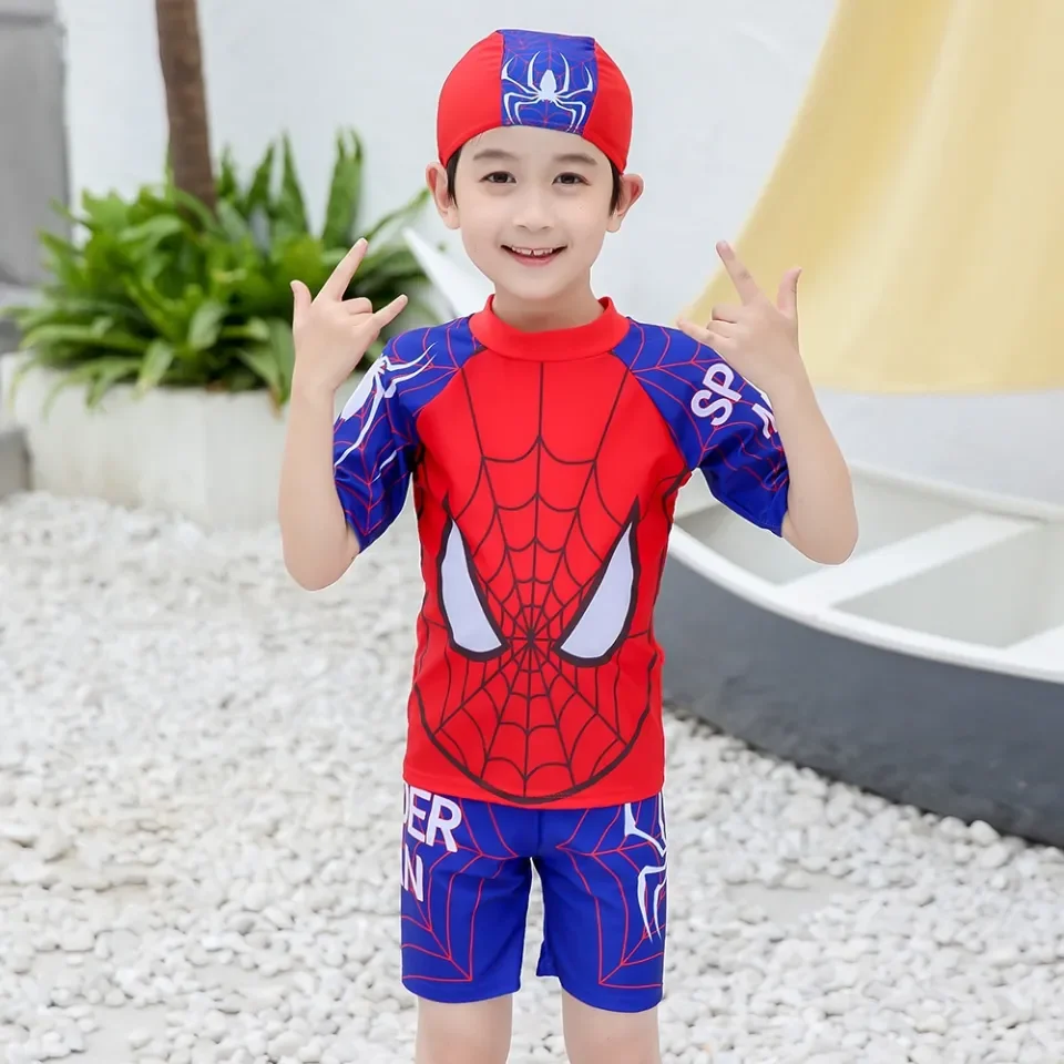 3PCS Children Spiderman Swim Suit with CAP Kids Swimming Suit Boy Swimsuit  Beach Pool Clothes Baju