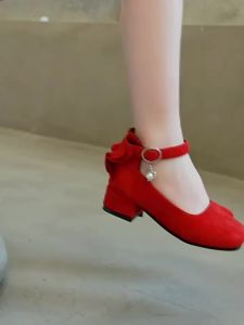 Girls Red Princess Shoes Newest Fashion Suede High Heels Sandals 4-12 Kids Girl Dance Party Shoes㏇X0423