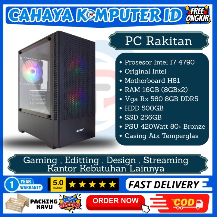 PC Gaming Editing Intel I7 4790 RAM 16GB VGA RX 580 8GB SSD 256GB