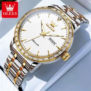 OLEVS watch for mens original top luxury gold fully automatic machinery watch for men waterproof luminous dual calendar diamond dial stainless steel Men Casual Watches