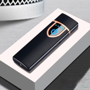 New Fingerprint Touch USB Lighter Metal Electric Rechargeable Lighters Double Sided Heating Wire Lighter Gift For boyfriend