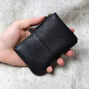 NEW 2024 Retro Top layer Cowhide Genuine Leather Mens Thin Purse Small Wallet Slim Zipper Key Coin Holders loose Change Pocket Pouches