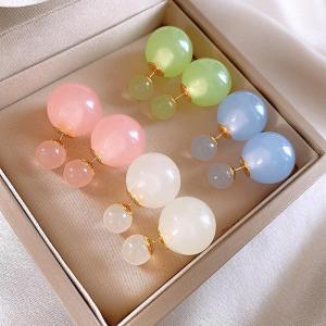 Fashion Double Sided Round Ball Earrings For Women Fresh Color Ear Studs Unique Earrings