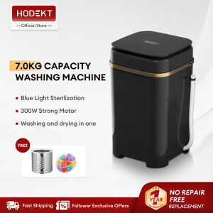 HODEKT Family Mini Washing Machine Mesin Basuh Large Capacity Washing Weight 7KG Blue Light Sterilization Function 300W Multi-function Control Semi-automatic Timing Function No Jitter No Noise Use of Student Dormitory Dry Functio