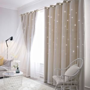 MAOMEI HOUSE Hai Lớp Rèm Ngôi Sao Ngôi sao rỗng Lãng mạn Rèm che sáng vải tuyn Trang trí đơn giản Đầy màu sắc Rèm cửa sổ Công chúa bé gái
