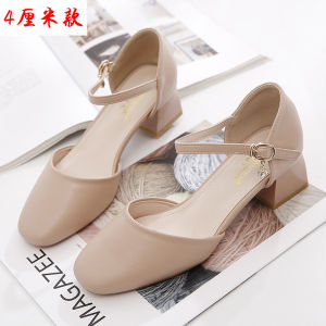 Free Shipping Genuine Leather WomenS Mid-Heel Spring/Summer Chunky Heel Square-Toe Open-Toe Sandals With A Single-Strap Low Heel
