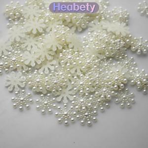 Heabety  100 × bông tuyết flatback ngọc trai embellishments giáng sinh Craft DIY công cụ
