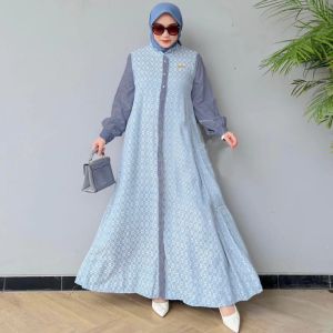 Dress hanifah rayon viscos jaguar gamis kondangan busui kancing wanita jumbo mewah pesta gamis real pict 2025