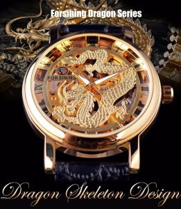 Forsining Dragon Watch Mens Fashion Casual Hollow Dragon Pattern Manual Mechanical Watch 【QYUE】