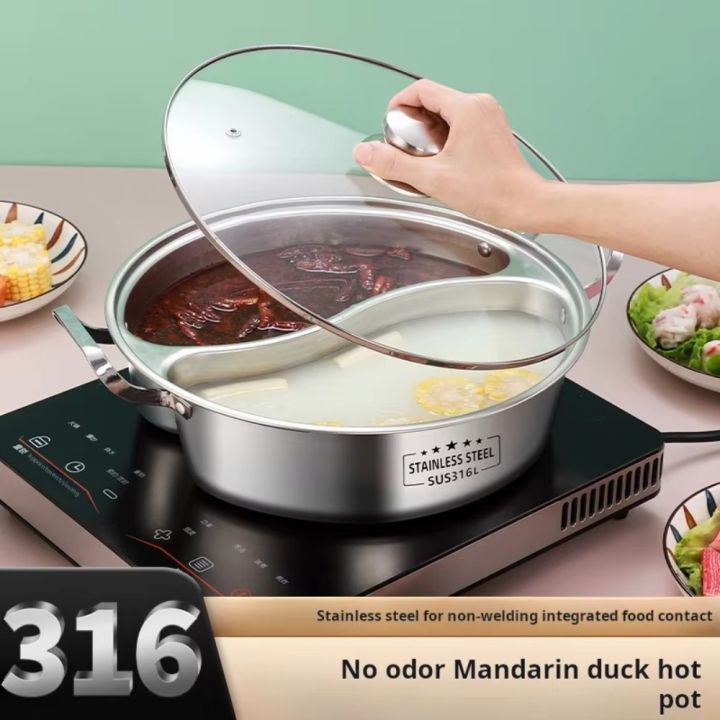 LIVELYN 316 Stainless Steel Twin Divided Pot 32/34cm Chinese Soup ...