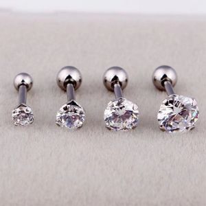 Ready Stock Fashion Cartilage Stainless Steel Ear Stud Crystal Zircon Earrings Piercing Jewelry Gold Clear