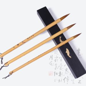 WAPKTY 3pcs Tay cầm bằng tre Bút lông thư pháp Trung Quốc Đầu bút linh hoạt Tự nhiên Bút chải tóc Làm thủ công Lông Sói Bút viết thư pháp Chữ viết thông thường