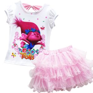 {Sweet Baby}Trolls Cartoon Cute Short-sleeved T-shirt Skirts Two-piece Set For Babies And Children Casual Outing Clothes Baby Clothes And Childrens Clothes Kids Girl TUTU Skirts
