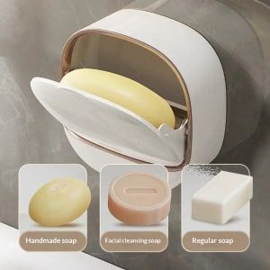 SEA JJT Wall-Mounted Soap Dish with Lid Waterproof and Drainage Design for Bathroom