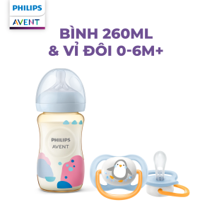 Bộ sản phẩm bình sữa mô phỏng tự nhiên PPSU và ti ngậm thông khí Philips Avent cho bé 0-18 tháng