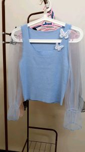 Sale ! เสื้อไหมพรมสีขาว ผีเสื้อขาว อก 30-35 ไซส์ S-M ใส่สบายแขนผ้าโปร่งแฟชั่น เสื้อลายดอกไม้ ผญ 2022 เสื้อคลุมบางๆ 3xl ชีฟอง