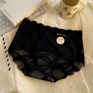 (P12)7A Antibacterial Mid Waist Seamless Panties Mesh Lace Yoga Panties Woman Underwear