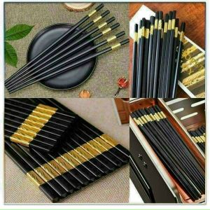Bộ 10 đôi Đũa mạ vàng Đũa ăn cao cấp đũa khảm vàng hàn quốc Chống Trơn- Chống Trượt- Chống Mốc- Bền Mầu