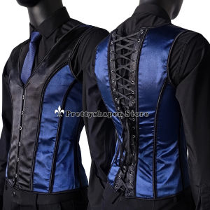 Mens Abdomen Corset Vest Tight Fitting Vintage Waistcoat Hand Made Shaping Tank Tops Slimming Lace Up Bones Costume XS To 6XL