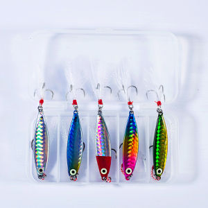 5Pcs Boxed Laser Jigging Lead 3D Eyes 7g/10g/15g/20g Metal Slow Jigging Trolling Sinking Minnow Metal Spoon Fishing Lure