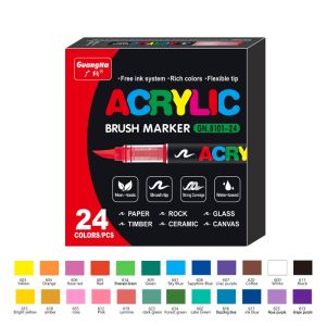 🔥12/24Pcs Acrylic Paint Pens Markers Brush Tip Paint Markers for Rock Painting Wood Canvas Stone DIY Crafts