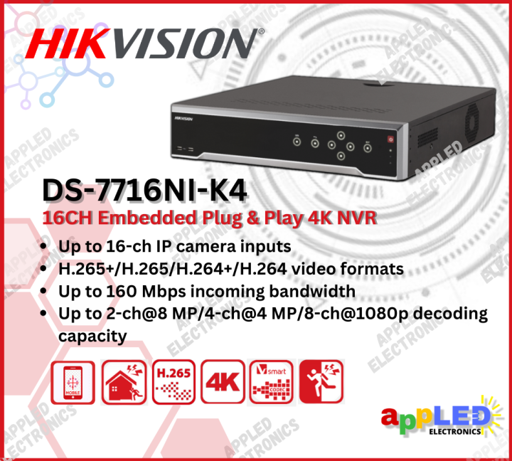 Hikvision DS-7716NI-K4/16P 16CH 4K H265+ NVR With 16 Built-in PoE ...