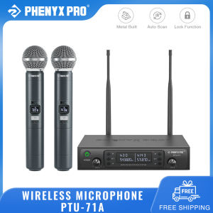 Phenyx Pro PTU-71A Wireless Microphone System Dual Wireless Mics 2 Handheld Dynamic Microphones 2x100 Adjustable UHF Channels Auto Scan Microphone for Singing Karaoke Church Stage Performances