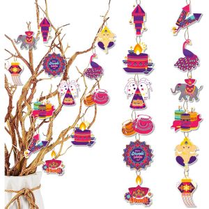 24pcs Deepavali Bonsai Hanging Ornament Diwali Peacock Diya Paper Hanging Decoration Iterm Festival Party Deepavali Gift