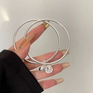 Fashion Good Luck Double Layer Fu Bell Bracelet Silver Color Trend Elegant Pendant Bangles For Women