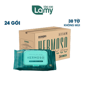 TỔNG KHO_Thùng 24 gói Khăn ướt cao cấp cho bé Hermoso gói 80 tờ an toàn cho da nhạy cảm không paraben
