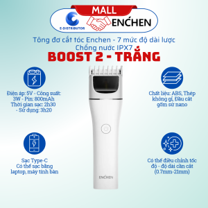 Tông Đơ Cắt Tóc Enchen BOOST 2 Pin 800mAh Sạc Type-C Cữ Lược 3-21mm Dùng Đến 200 Phút - Hàng Chính Hãng