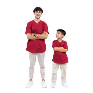 Baju Koko Couple Ayah Anak Laki Laki Usia 1 sampai 12 Tahun Cowok Atasan Muslim Kurta Lengan Pendek Bahan Katun Linen Mono Series Warna Navy Fadsan