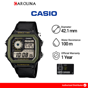 Jam Tangan Pria Casio General AE-1200WHB-1B Digital Dial Black Nylon Band