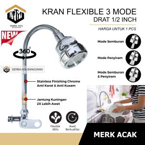 KRAN ANGSA FLEKSIBEL / FLEXIBLE ANGSA DAPUR ON OFF (HIGH QUALITY) KRAN ANGSA CUCI PIRING FLEXIBLE 1/2 INCH CHROME TEMBOK