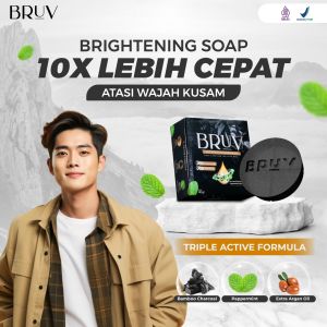BRUV For Men - Sabun Cuci MukaHerbal Alami Mencerahkan & Memutihkan Brightening Soap Pembersih Muka Atasi Masalah Jerawat Bopeng Bruntusan Wajah Kusam Kulit Sensitif Kering Berminyak Alergi Dengan Alami Tanpa Efek Samping