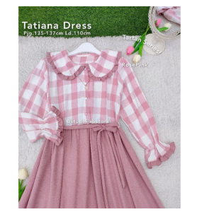 [COD]✅ Tatiana Gamis Dress Muslim Wanita Dewasa Anak Remaja Fashion Muslimah Gamis Busui Dress Maxi Bahan Moscrepe Kombinasi Katun Kotak Kotak Size S M L