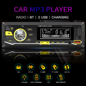 Tape Mobil Audio MP3 Player LCD RGB Bluetooth 5.1 ISO Plug 60W - 2225 - Black / Tape Mobil Bluetooth
