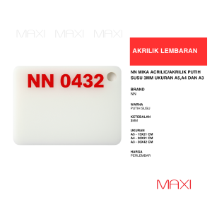 NN Akrilik Acrylic Mika Casting Potongan 3 mm - A5/A4/A3 Warna Bening/Putih Susu