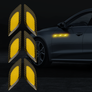 6P Car Reflective Warning Sticker Carbon Fiber Safety Decal Anti-Collision Strip for Vehicle Body Side Decoration