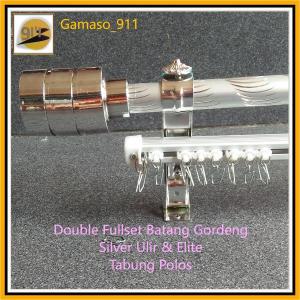 Besi Gorden Double Fullset Minimalis Tabung Polos Batang Garis Ganda & Rel Elite Vitrase
