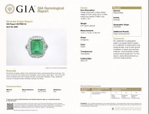 GIA certified 5.83Ct Colombian Emerald Ring with Natural diamonds in Platinum