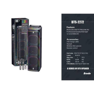 BTS-2121 4500mAh Portable Karaoke Boombox with Dynamic Lyric Display Dual 10" Speakers RGB Light Effects