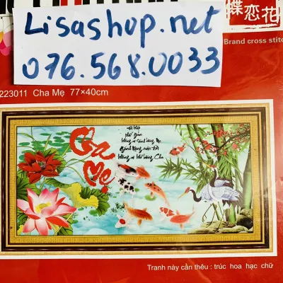 [HCM]Tranh thêu chữ thập CHA MẸ 77x40cm chưa thêu 223011