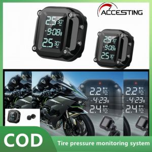 Motorcycle Wireless TPMS Real Time Alerts Waterproof LCD Display External Sensors Tire Pressure Temperature Monitoring System