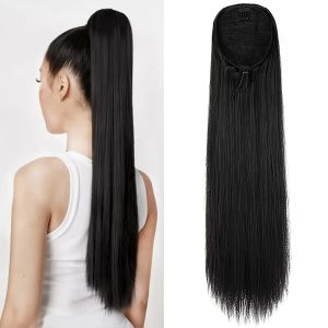 JON09 Synthetic Long Straight Ponytail Clip in Ponytail Extension Pony Tail Hairpiece Hair Accessories Fluffy Drawstring Ponytail Wig for Women